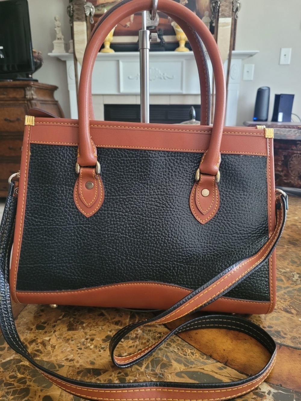 Dooney & Bourke Black and Brown Pebbled Leather Satchel - Picture 2 of 8